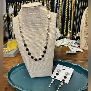 Isaac Mizrahi Elegant Black and Gold Necklace and Earring Set